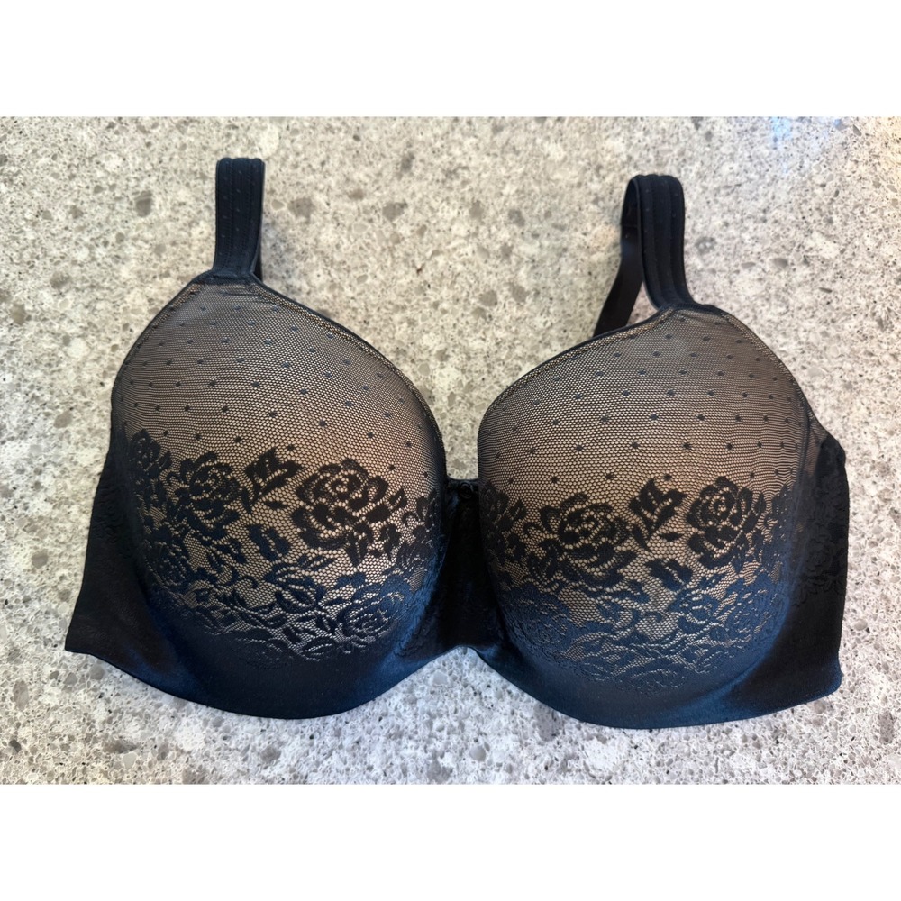 Soma Stunning Support Balconette Bra 42G Black Floral Lace Polka Dot Underwire